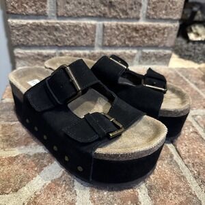 Steve Madden Women's Kali Black Suede Platform Slide Sandals Size 7.5 #386